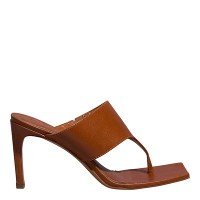 Mule Couro Confort Bico Quadrado Salto Fino Marrom