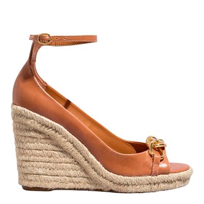 Espadrille Peep Toe  Anabela Marrom Claro