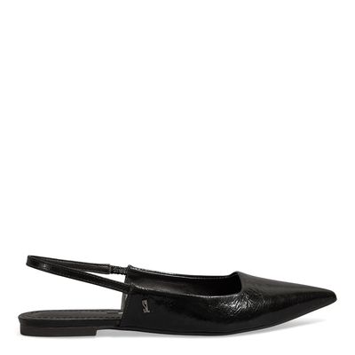 Sapatilha Slingback Metalizada Preta Bico Fico