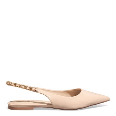Sapatilha Slingback Verniz Bico Fino Bege