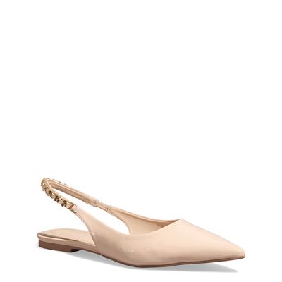 Sapatilha Slingback Verniz Bico Fino Bege