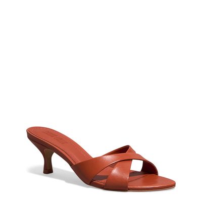 Mule Couro Nobre Marrom Rust Salto Baixo Fino