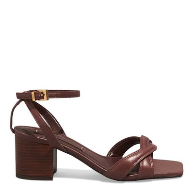 Sandália Couro Confort Marrom Salto Grosso