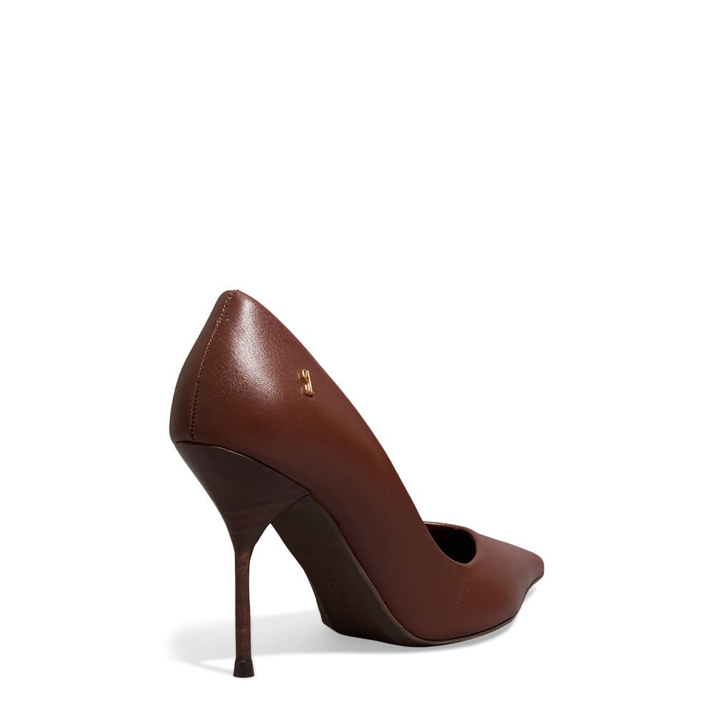 Scarpin One Couro Bico Fino Marrom Salto Agulha - Santa Lolla