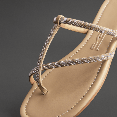 Rasteira Napa Soft Bege Tiras Brilho