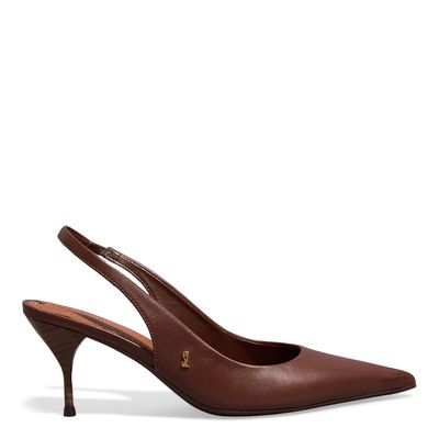 Scarpin Slingtback Couro Confort Marrom Cocoa Salto Fino
