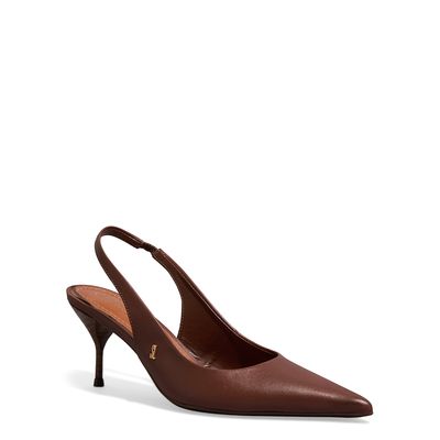 Scarpin Slingtback Couro Confort Marrom Cocoa Salto Fino