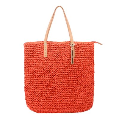 Bolsa Grande Tramado Rafia Laranja