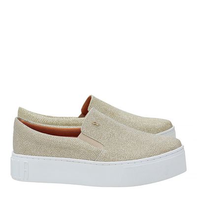 Tênis slip on Plataforma dourado shiny