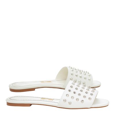 Rasteira New Couro Pelica Soft Rebite Branco