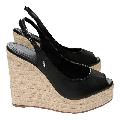 Peep Toe Salto Alto Anabela Preto