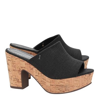 Mule Linho Salto Texturizado Preto