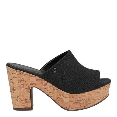 Mule Linho Salto Texturizado Preto