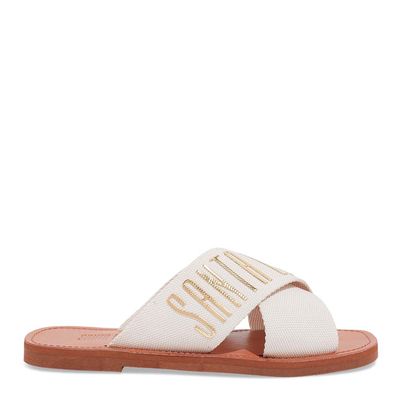 Rasteira Off White Gorgurão Bico Quadrado
