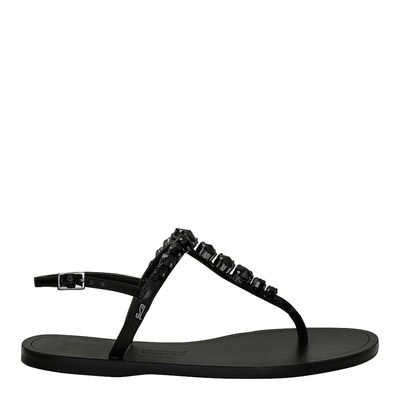 Rasteira New Couro Pelica Soft Pedraria Preta