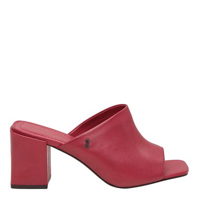 Mule Couro Salto Alto Vermelho