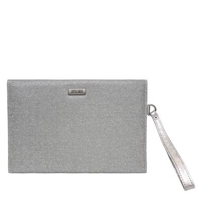 Clutch Tecido Metalizado Cinza