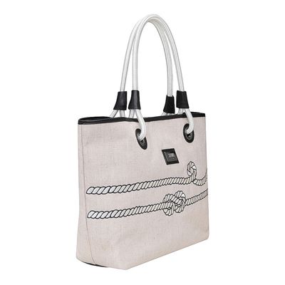 Bolsa Shopper Linho Corda Off White e Preto