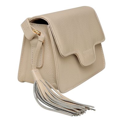 Bolsa Couro Floater Franja Pequena Bege