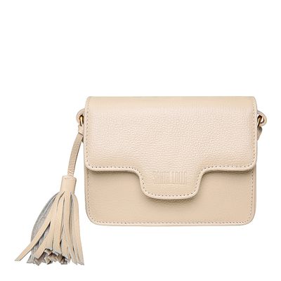 Bolsa Couro Floater Franja Pequena Bege