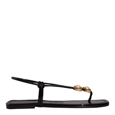 Rasteira Verniz Preta Bico Quadrado