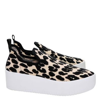 Tênis Slip On Knit Sola Alta Animal Print