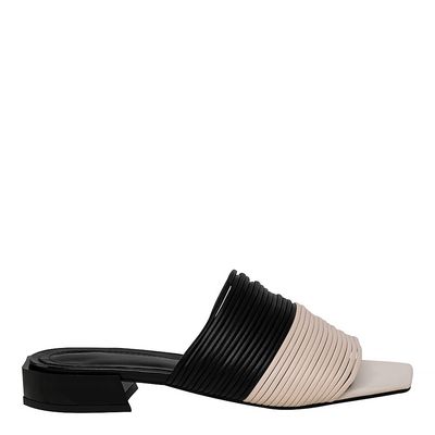 Mule Tiras Múltiplas Preto e Branco