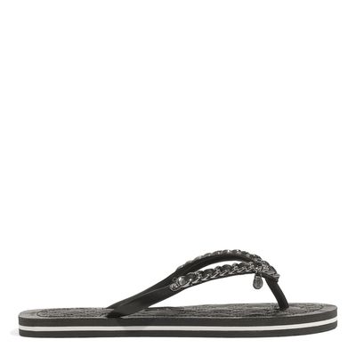 Chinelo Flip Flop Matelassê Tiras Corrente Preto