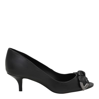 Peep Toe Salto Baixo Laço Preto