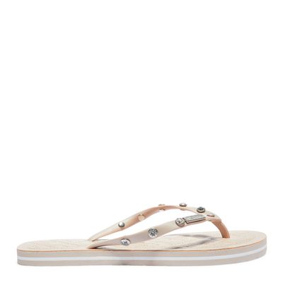 Flip Flop Matelassê Bege Borracha Rebite