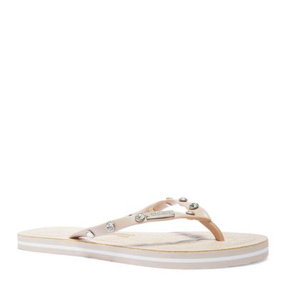 Flip Flop Matelassê Bege Borracha Rebite