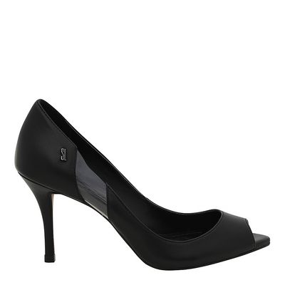 Peep Toe Couro Pelica Soft Preto