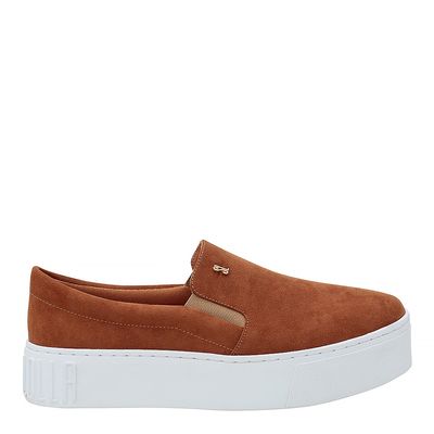 Tênis Slip On Suede Sola Alta Marrom