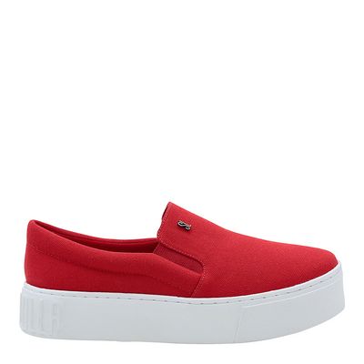 Tênis Slip On Plataforma Linho Flatform Vermelho