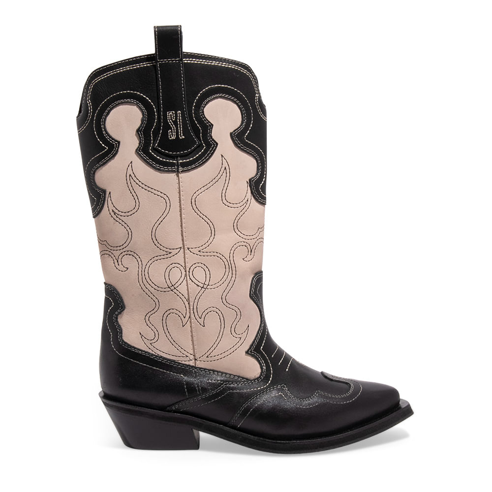 Bota Western Couro Confort Preto Cano Longo