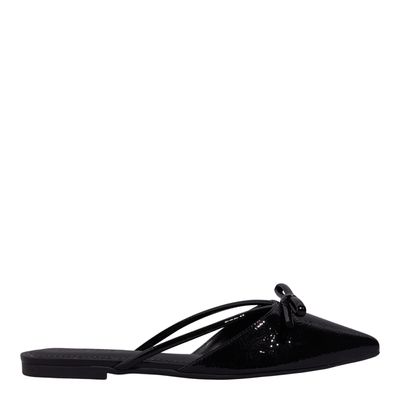 Mule Verniz Preto Bico Fino Laço