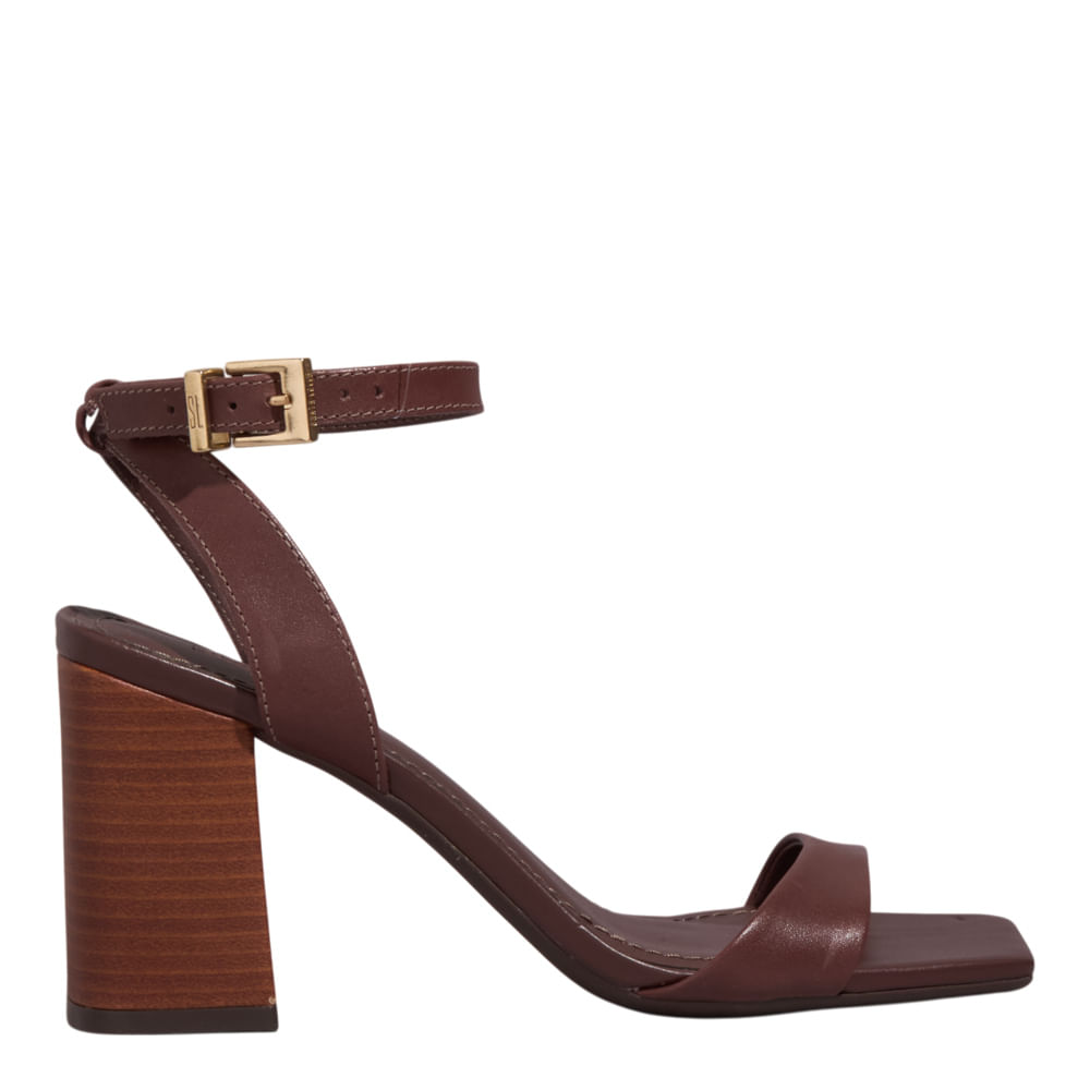 Sandália Couro Nobre Soft Salto Grosso Vermelho Bordô