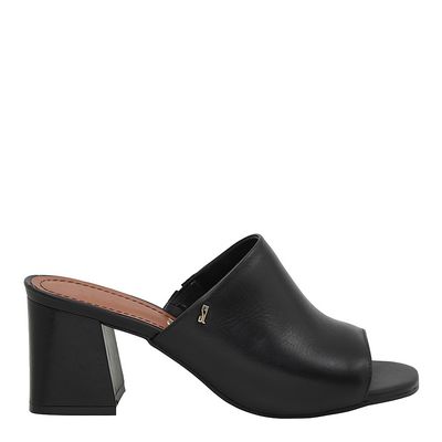 Mule Couro Salto Quadrado Preto