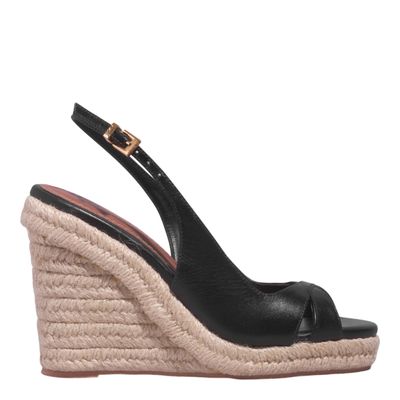 Sandália Espadrille Couro Salto Alto Preto