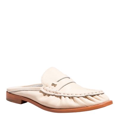 Mocassim Mule Couro Confort Marfim Franzido
