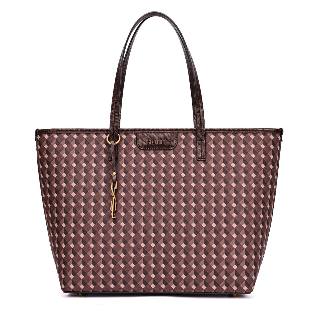 Bolsa Shopper Risco Cubos Marro Alça De Ombro