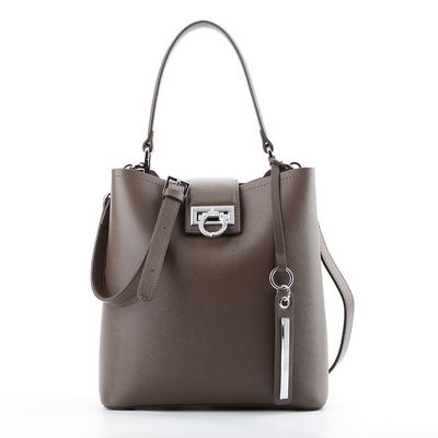 Bolsa Média Argola Metal Marrom