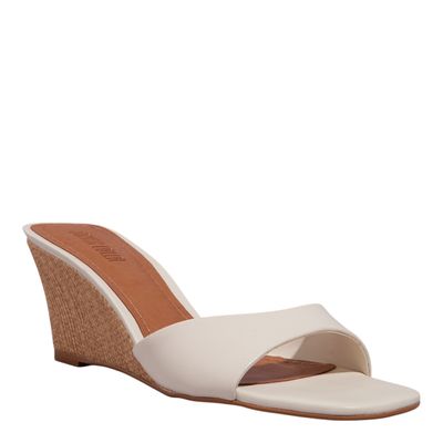 Mule Anabela Couro Nobre Soft Bico Quadrado Off White