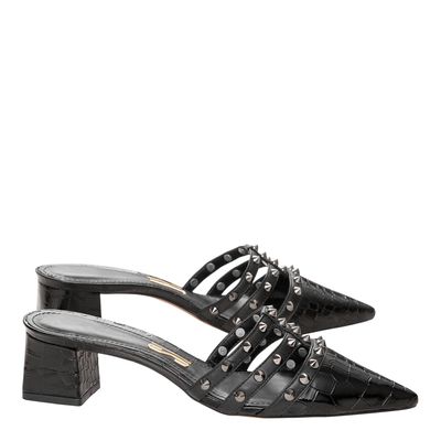 Mule Croco Envernizado Spikes Preto