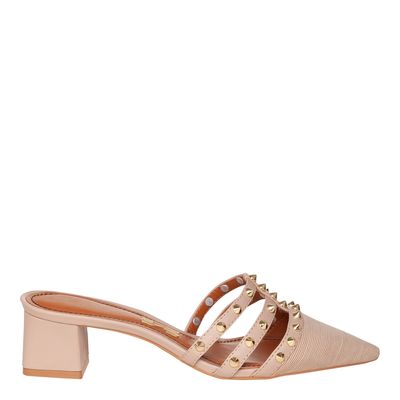 Mule Tecido Spikes Bico Fino Bege