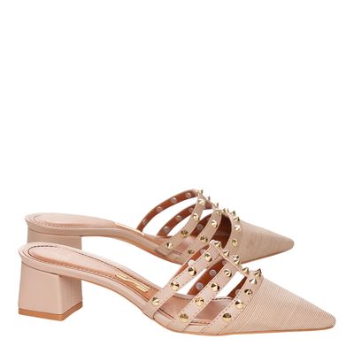 Mule Tecido Spikes Bico Fino Bege