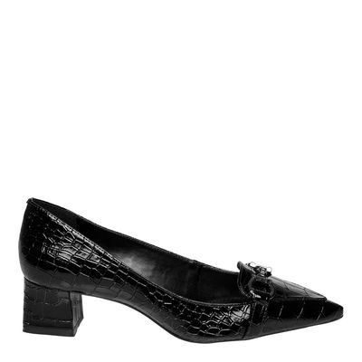 Scarpin Croco Envernizado Bico Fino Preto