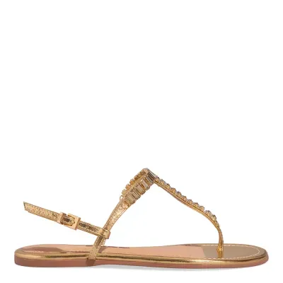 Rasteira Tira Salomé Pedraria Metalizada Dourada