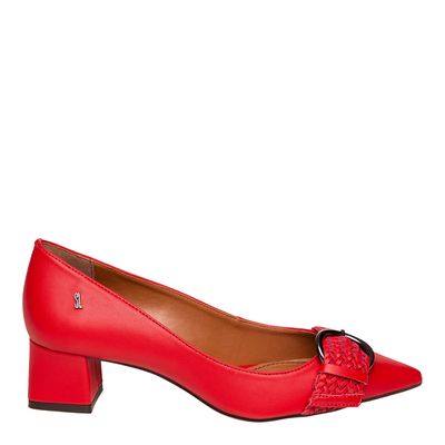 Scarpin Fivela Trançada Bico Fino Vermelho