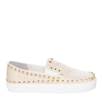 Tênis slip on tachas sl tecido linho off white